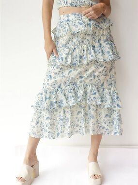 Astr Blue and White Floral Maxi skirt